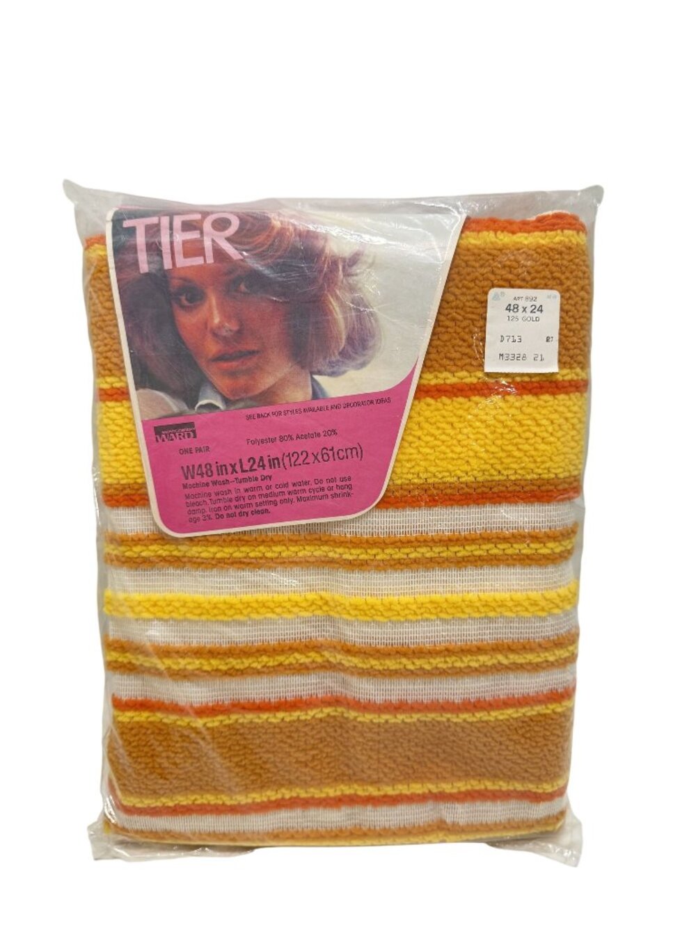 Vtg Montgomery Wards Yellow Gold Cafe Curtain With Rings 48w x 24L